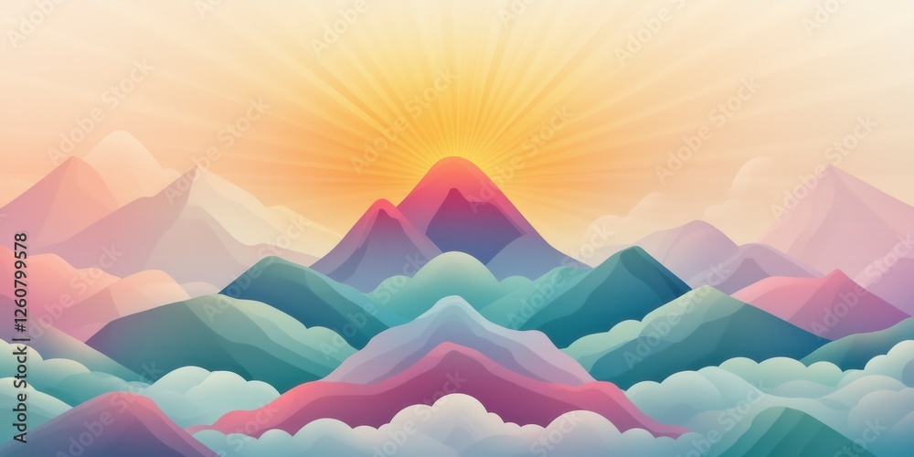 Vibrant Mountain Landscape at Sunrise with Soft Colorful Clouds Vibrant Mountain Landscape at Sunrise with Soft Colorful Clouds