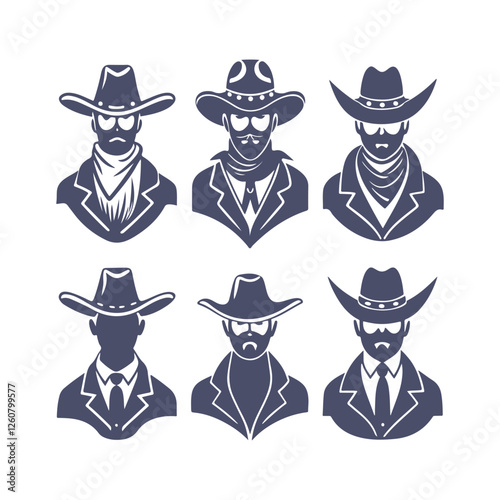 Cowboy Silhouettes Set Clip art Vector Illustration
