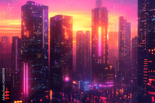 Wallpaper Mural An abstract digital banner featuring a data connection theme in black and violet neon colors Torontodigital.ca