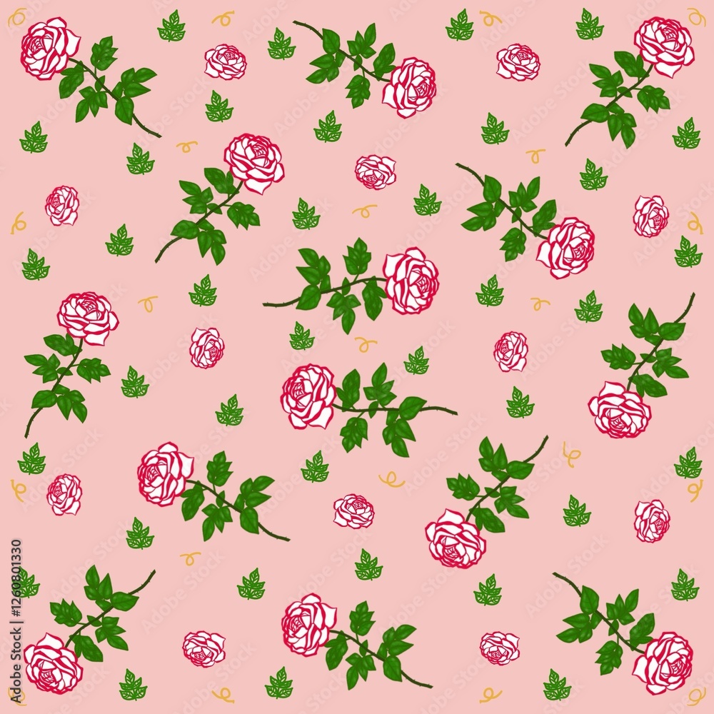 Seamless pattern little roses of red roses on pink background. Seamless pattern little roses of red roses on pink background.