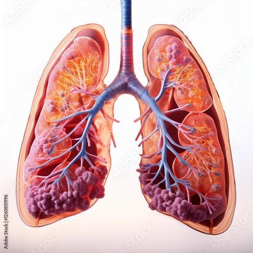 Magnified View of the Human Lungs with Alveoli and Bronchioles Visible