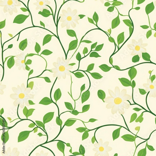 Wallpaper Mural Delicate Floral Pattern with Daisies and Vines Torontodigital.ca