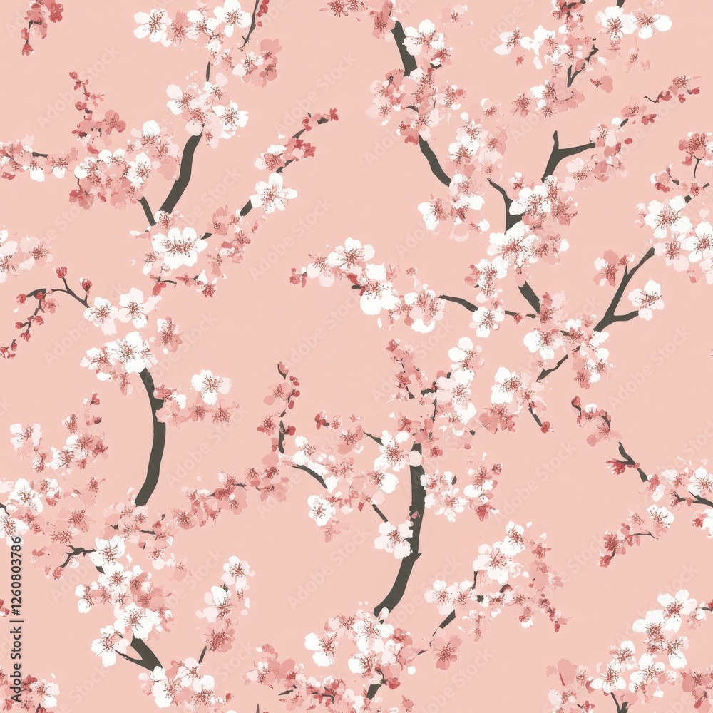 Naklejka premium Delicate Pink Cherry Blossom Seamless Pattern
