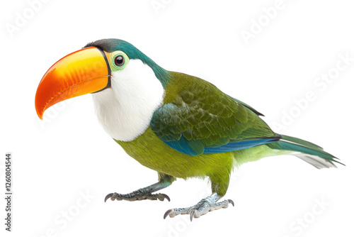 white or greyish throated toucan toucanet isolated on transparent or white background, png photo