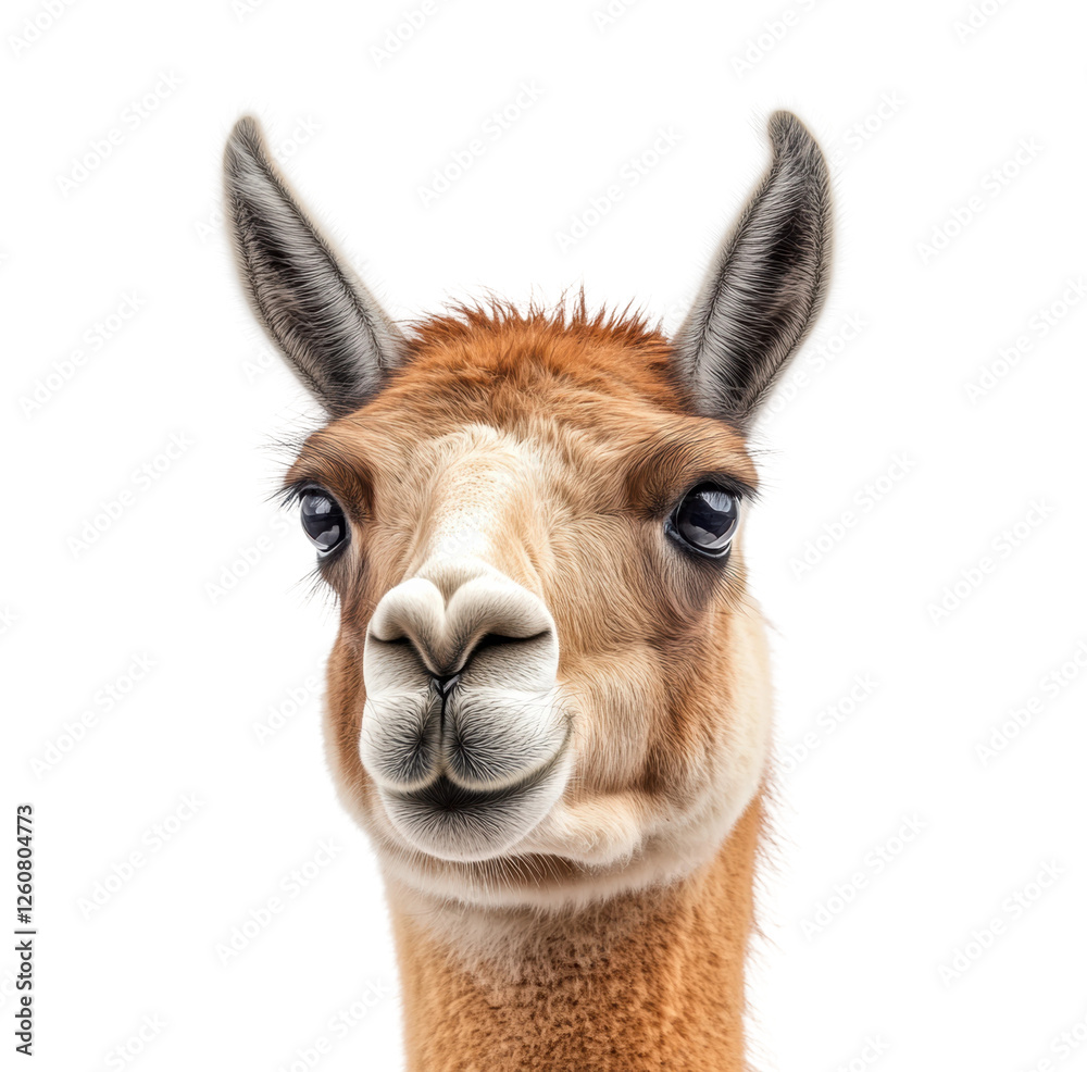 Obraz premium Llama portrait wildlife reserve animal isolated on transparent background, png