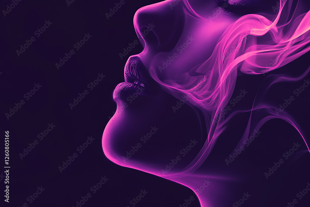An abstract digital banner featuring a data connection theme in black and violet neon colors. 
