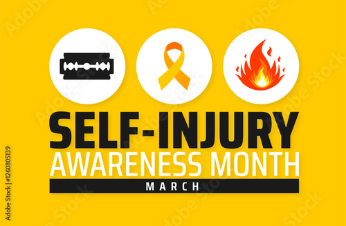 Self Injury Awareness Month background banner or poster design template. observed every year in March. Holiday concept. Use to any Template, card, poster, placard, template.