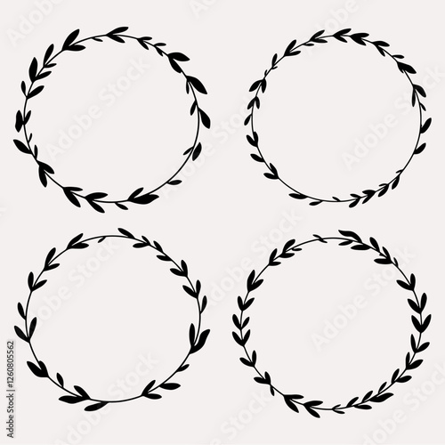 Set of black laurels frames branches. Vintage laurel wreaths collection. Hand drawn vector laurel leaves decorative elements. Leaves, swirls, ornate, award, icon. Vector illustration