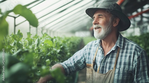 Smiling Senior Farmers Collaborating in Greenhouse Environment