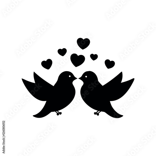 Black Silhouette Valentin's day love bird vector