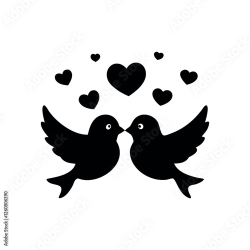 Black Silhouette Valentin's day love bird vector