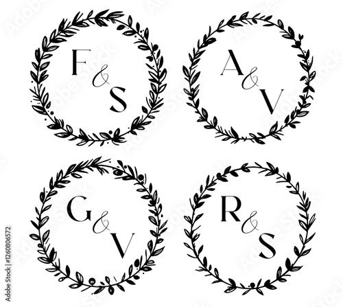 Set of black laurels frames branches. Vintage laurel wreaths collection. Hand drawn vector laurel leaves decorative elements. Leaves, swirls, ornate, award, icon. Vector illustration