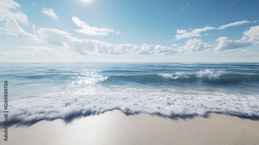 Serene beach with white sandy shore and beautiful scenic ocean backdrop