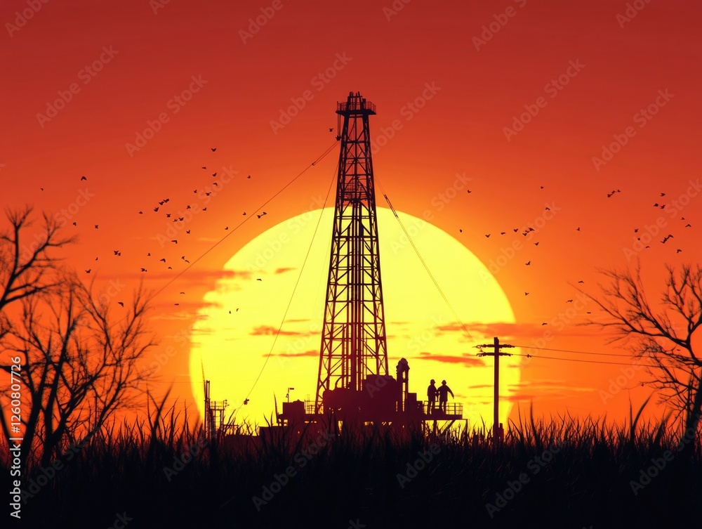 Obraz premium Oil Rig Sunset