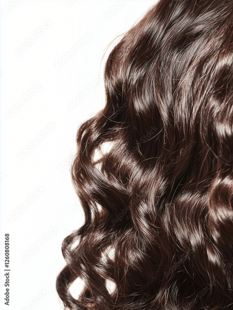 Naklejka premium Dark Brown Wavy Hair: Luxurious, dark brown wavy hair cascades down, showcasing its texture and shine.