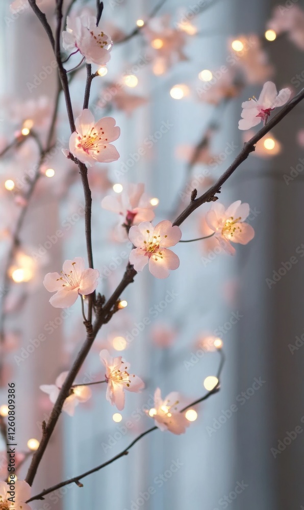 Delicate illuminated blossoms display soft luminescence against a gentle diffused background Delicate illuminated blossoms display soft luminescence against a gentle diffused background