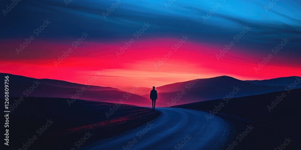Fototapeta premium Person Watching Sunset on Road