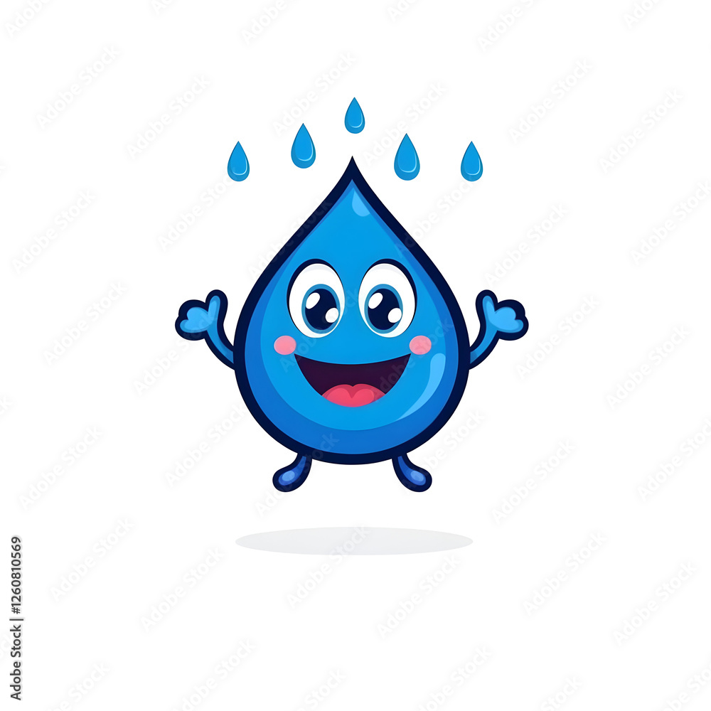 Happy Blue Droplet Character with Bright Eyes and Cheerful Smile Happy Blue Droplet Character with Bright Eyes and Cheerful Smile