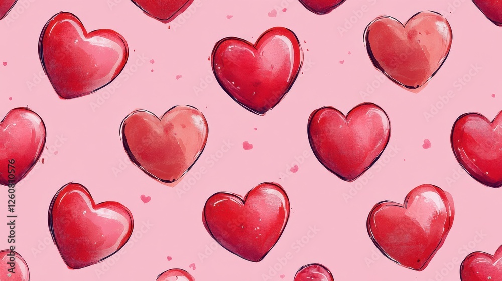Red hearts scattered across a soft pink background create a playful and romantic design, perfect for themes of love and affection in various creative projects Red hearts scattered across a soft pink background create a playful and romantic design, perfect for themes of love and affection in various creative projects