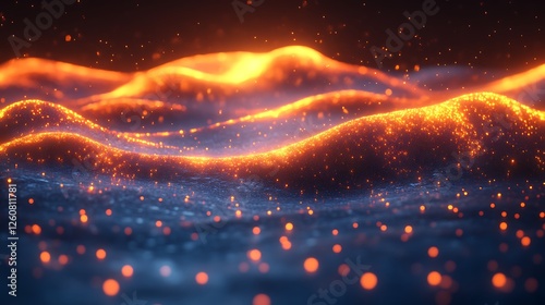 Glowing Embers Forming Abstract Wavy Landscape