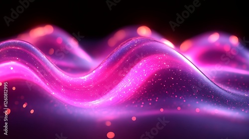 Abstract Pink Glittering Waves Dark Background