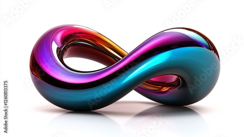 Twisted Toroidal Infinity Shape in Teal Crimson and Purple Hues