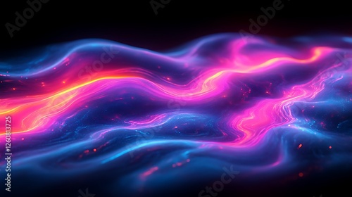Abstract Neon Waves Flowing Dynamically Across Dark Background