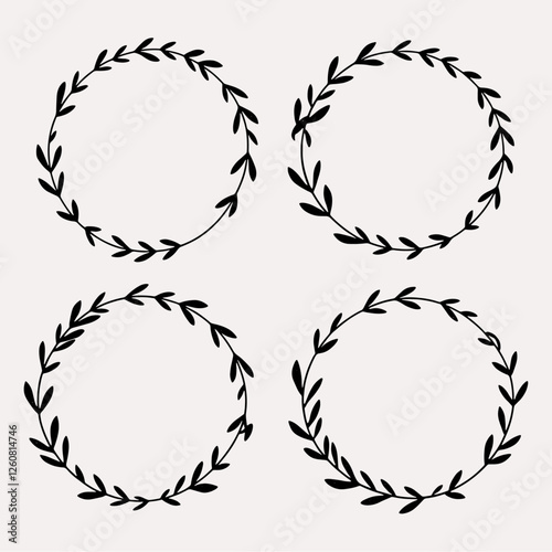 Set of black laurels frames branches. Vintage laurel wreaths collection. Hand drawn vector laurel leaves decorative elements. Leaves, swirls, ornate, award, icon. Vector illustration.