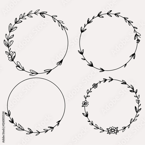 Set of black laurels frames branches. Vintage laurel wreaths collection. Hand drawn vector laurel leaves decorative elements. Leaves, swirls, ornate, award, icon. Vector illustration.