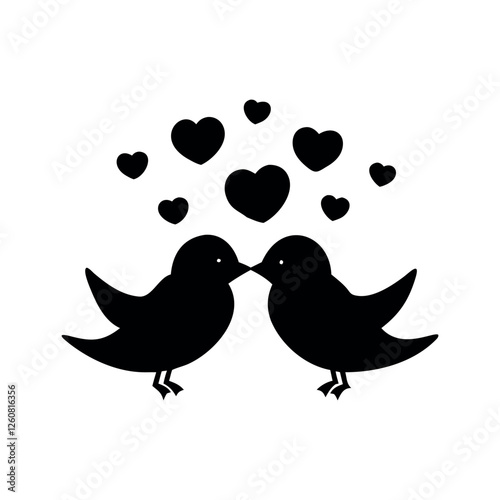 Black Silhouette Valentin's day love bird vector
