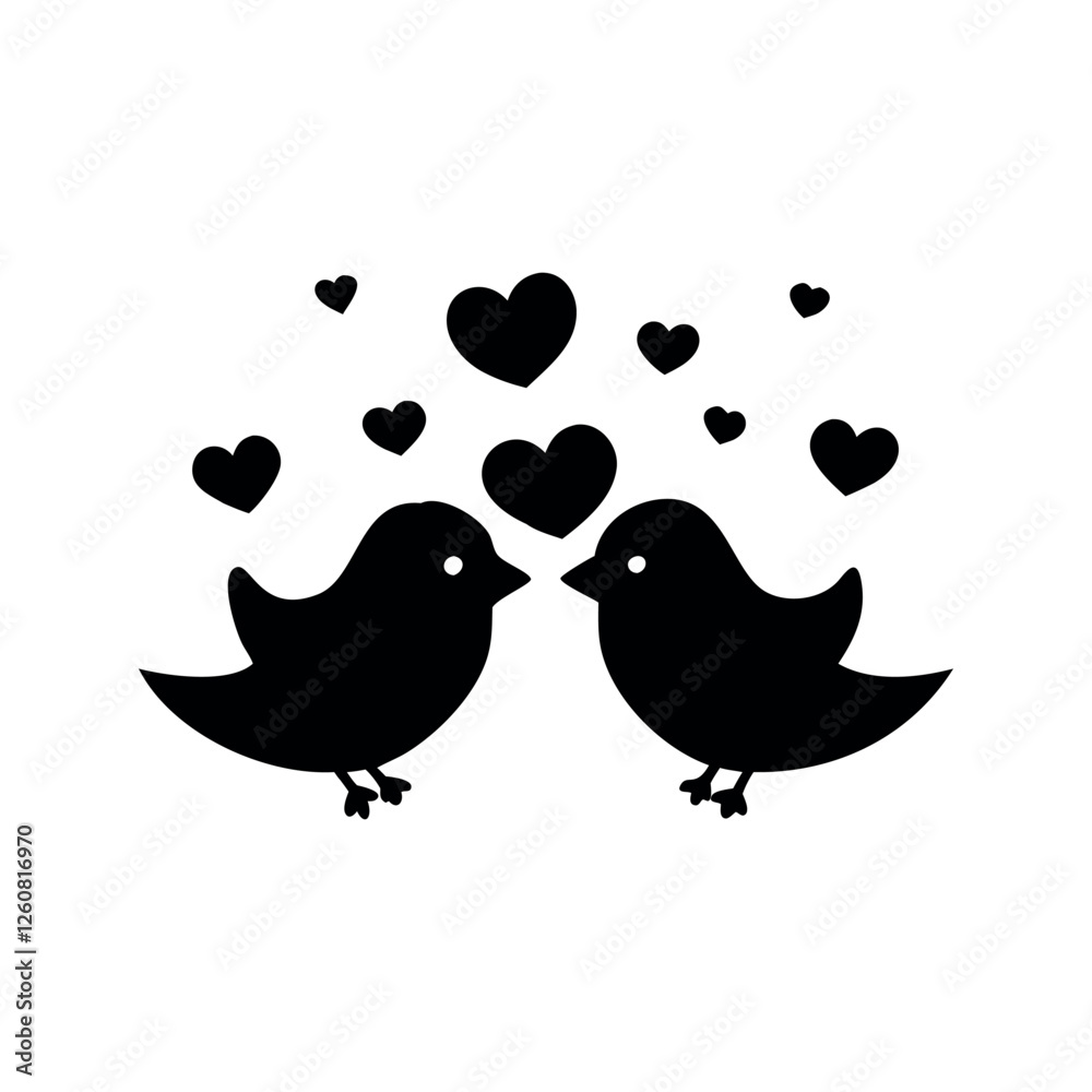 Obraz premium Black Silhouette Valentin's day love bird vector