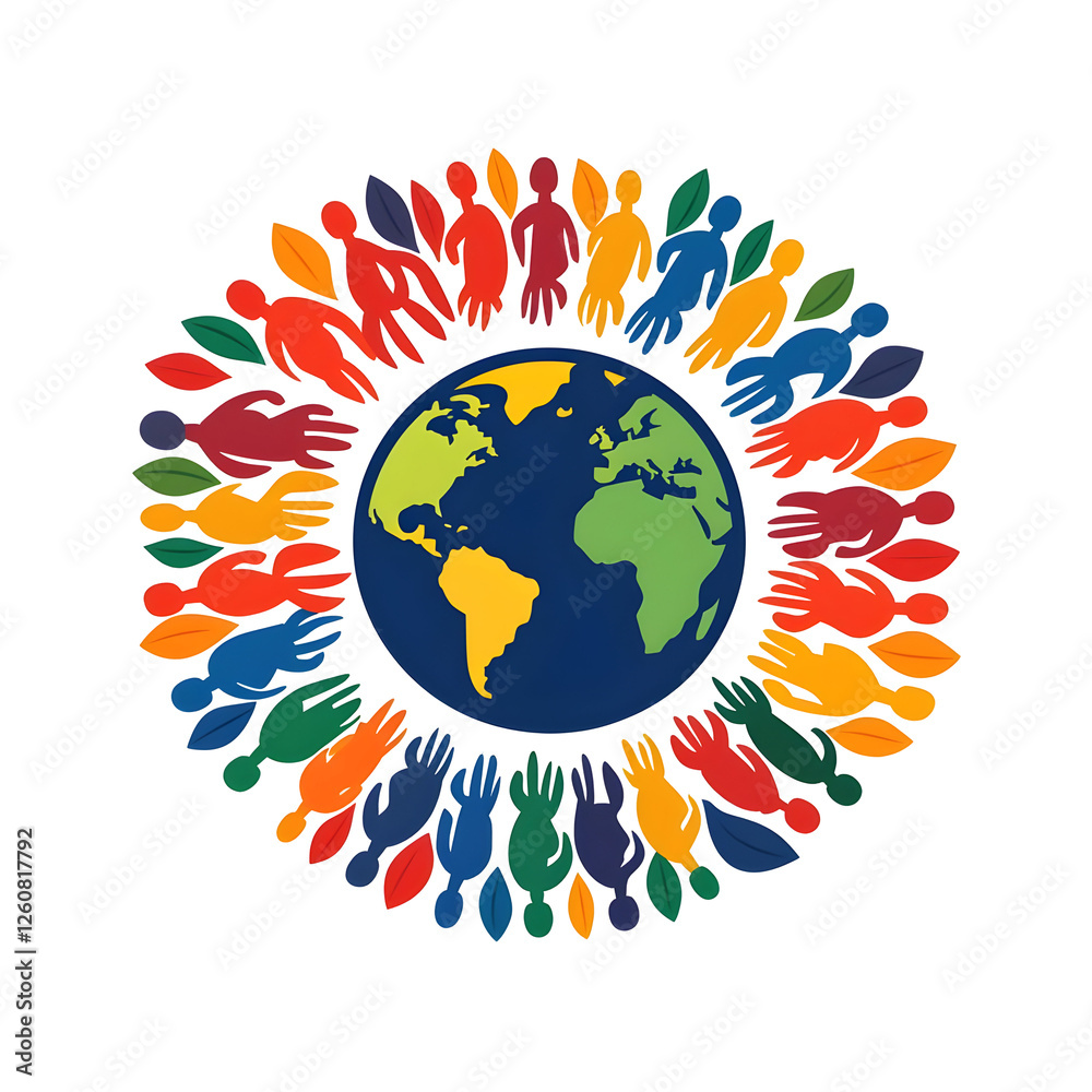 Diverse Hands and Figures Around a Global Earth Symbolizing Unity Diverse Hands and Figures Around a Global Earth Symbolizing Unity