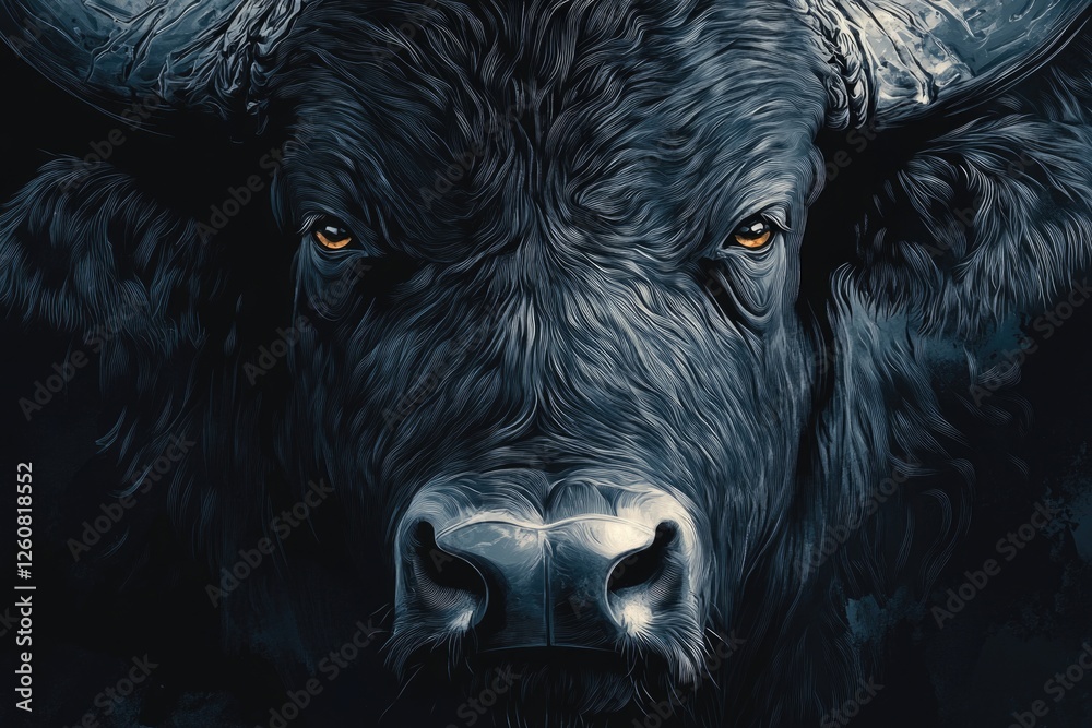 Fototapeta premium Cow with Large Horns Close Up