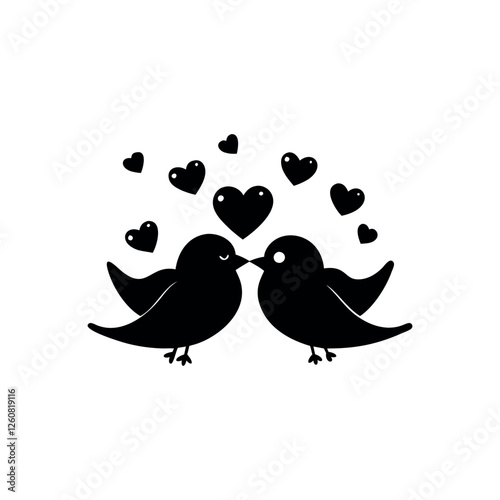 Black Silhouette Valentin's day love bird vector