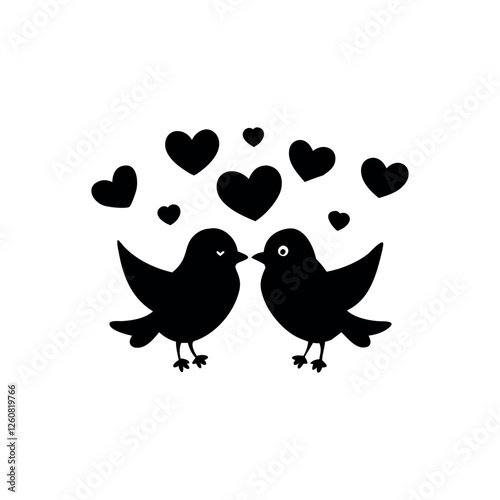 Black Silhouette Valentin's day love bird vector