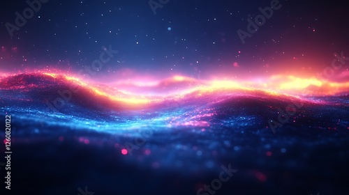 Abstract Colorful Glowing Particle Waves Landscape