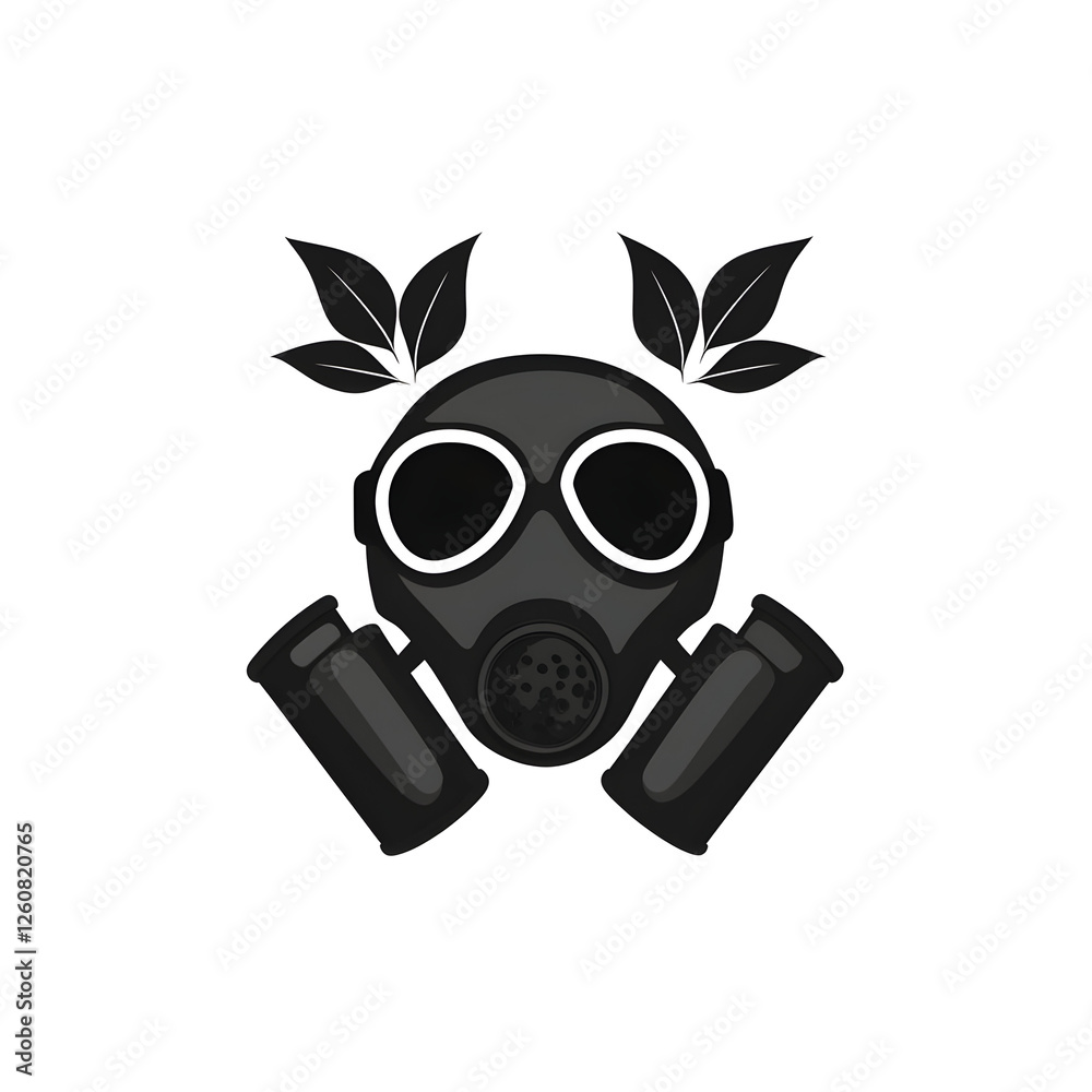 Black Gas Mask with Leaves Symbolizing Environmental Awareness Black Gas Mask with Leaves Symbolizing Environmental Awareness