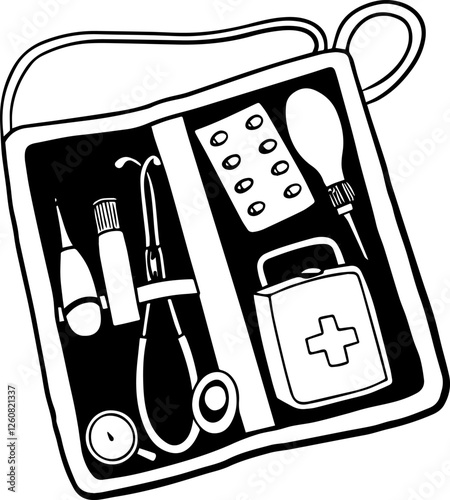 health checkup kit outline vector illustration