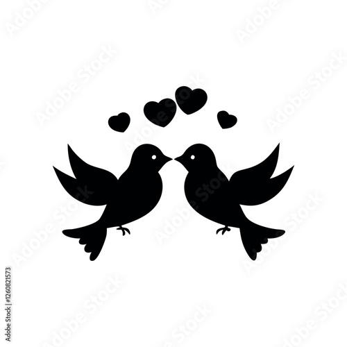 Black Silhouette Valentin's day love bird vector