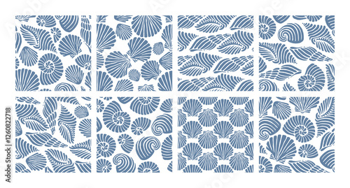 Seamless pattern of seashells. Summer vector design. Seamless pattern can be used for pattern fills, wallpaper, web page background, surface textures.