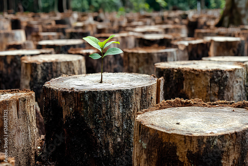 A young tree sapling growing in the forest, symbolizing hope for a sustainable future and the importance of reducing global warming through nature conservation photo