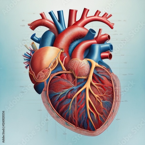 Cross-Section of the Human Heart Showing Coronary Arteries and Ventricles