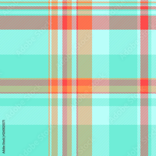 Vibrant teal, orange, and beige plaid pattern. Perfect for textile design, fashion, websites, or any project needing a cheerful, summery texture.