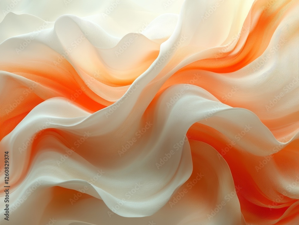 Obraz premium A soft, flowing fabric displays elegant waves of white and orange hues, creating a visually soothing texture.