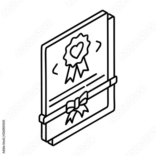Zawaj Contract isometric outline vector icon, Muslim marriage Symbol, wedding customs Sign, Indian subcontinent matrimony stock illustration, Nikah Nama or Muslim Marriage certificate concept