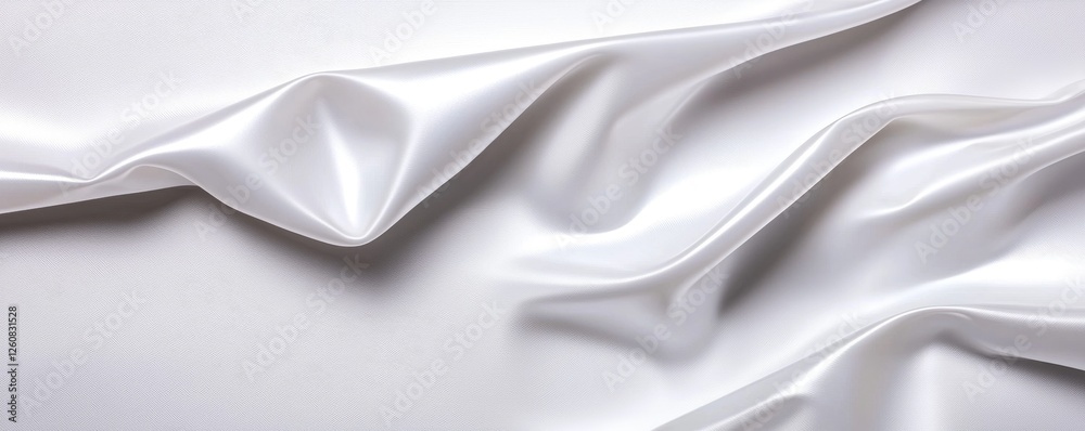 Obraz premium A smooth, white fabric drapes elegantly, showcasing soft folds and a lustrous sheen, perfect for various textile applications.