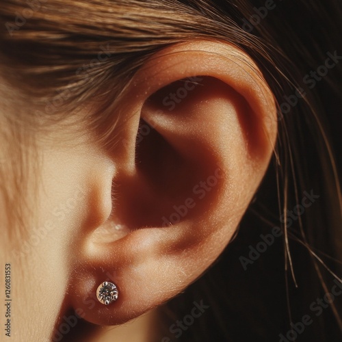 Close-up of ear with diamond stud earring