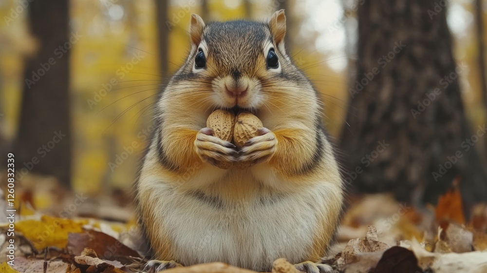 Chipmunk eating nuts in autumn forest Chipmunk eating nuts in autumn forest
