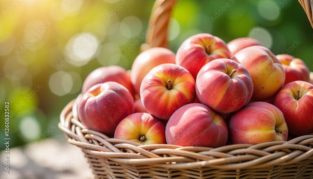 Fresh apples in a wicker basket under soft sunlight for blogs, websites, recipes, seasonal themes, food-related designs, greeting cards, and agricultural education Fresh apples in a wicker basket under soft sunlight for blogs, websites, recipes, seasonal themes, food-related designs, greeting cards, and agricultural education