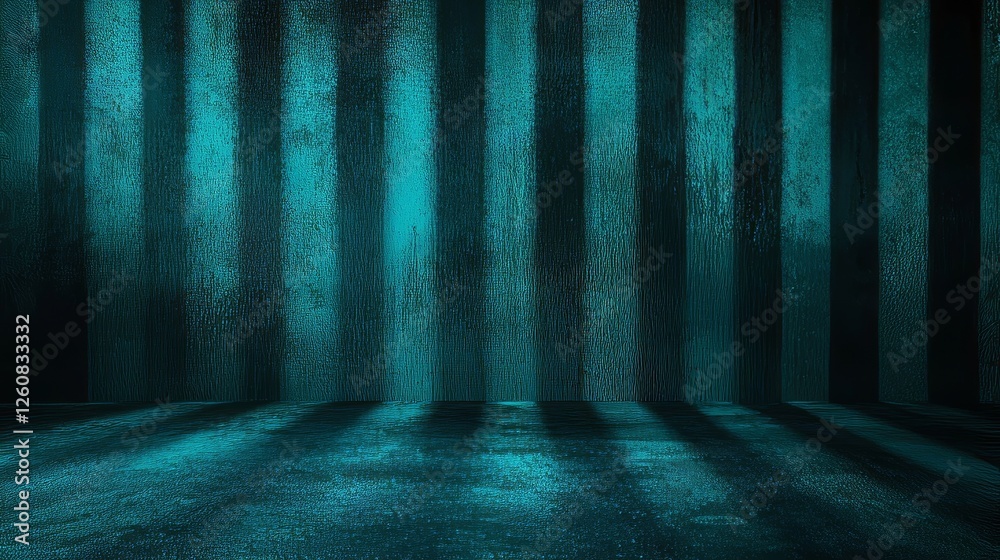 A striking teal striped background paired with moody lighting makes this scene perfect for creating a spooky, cinematic atmosphere. A striking teal striped background paired with moody lighting makes this scene perfect for creating a spooky, cinematic atmosphere.